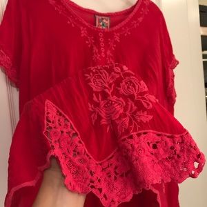 JOHNNY WAS solid pink silk top. Flairs out. Silk.